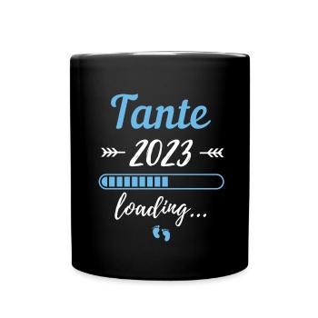 Tante 2023 Loading - werdende Tante Geschenk - Tasse einfarbig - Schwarz - Vorne