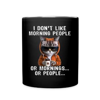 Morning People Coffee Cat - Tasse einfarbig - Schwarz - Vorne
