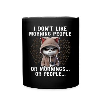 Morning People Coffee Cat - Tasse einfarbig - Schwarz - Vorne