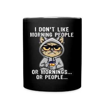 Morning People Coffee Cat - Tasse einfarbig - Schwarz - Vorne