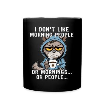 Morning People Coffee Cat - Tasse einfarbig - Schwarz - Vorne