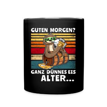 Faultier Bier Morgenmuffel - Tasse einfarbig - Schwarz - Vorne