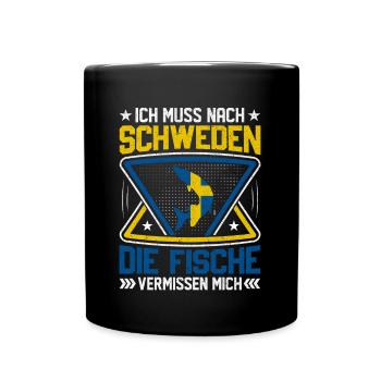 Ich muss nach Schweden angeln - Tasse einfarbig - Schwarz - Vorne