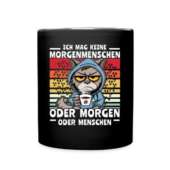 Katze Kaffee Morgenmenschen - Tasse einfarbig - Schwarz - Vorne