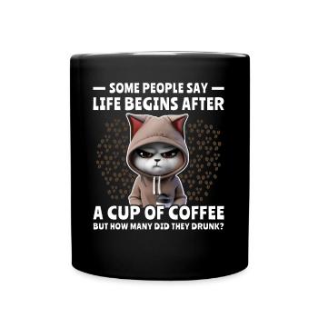 Coffee Cat Coffee Drinker - Full Colour Mug - black - Front