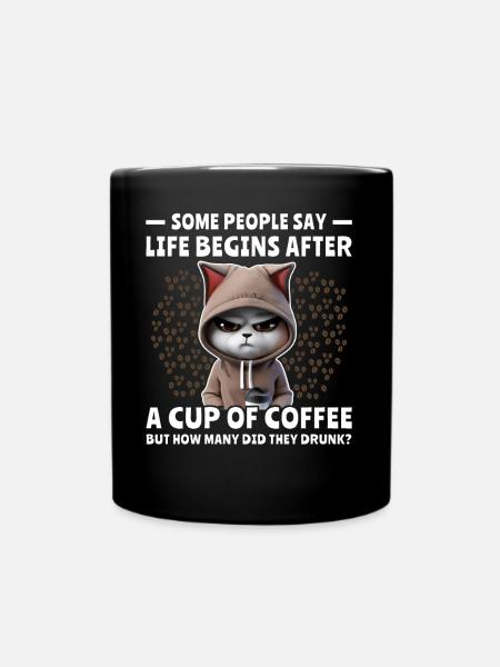 Kaffee Katze Kaffeetrinker - Tasse einfarbig - Schwarz