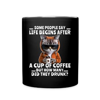 Coffee Cat Coffee Drinker - Full Colour Mug - black - Front