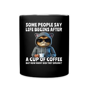 Coffee Cat Coffee Drinker - Full Colour Mug - black - Front