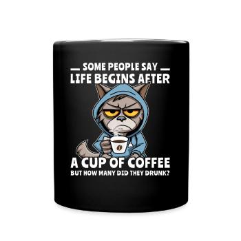Coffee Cat Coffee Drinker - Full Colour Mug - black - Front
