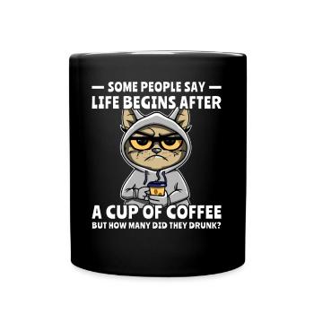Coffee Cat Coffee Drinker - Full Colour Mug - black - Front