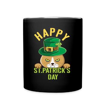 Angry Mad Cat Happy Saint Patrick Day - Full Colour Mug - black - Front