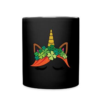 Unicorn Kids Kawaii Happy Saint Patrick Day - Full Colour Mug - black - Front