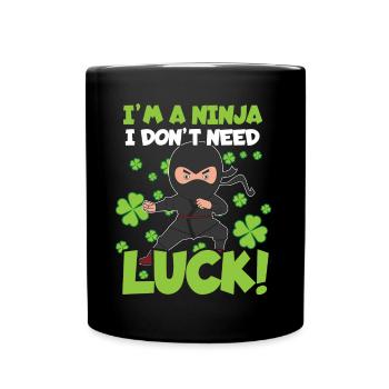 Ninja Luck Kid Japan Clover Saint Patrick Day - Full Colour Mug - black - Front