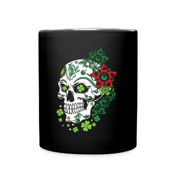Zuckerknochen Blumen Kleeblatt Saint Patrick Tag - Tasse einfarbig - Schwarz - Vorne