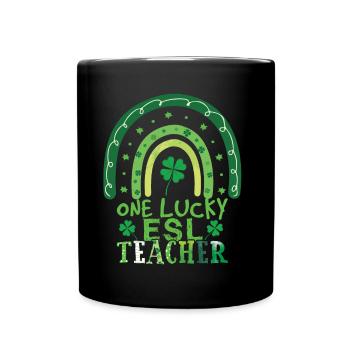 Rainbow Saint Patrick Day Clover Lucky Teacher - Full Colour Mug - black - Front