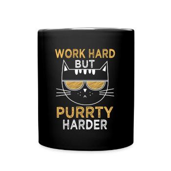 Travailler dur Ronronner plus fort | Chat de fête cool - Mug uni - noir - Devant