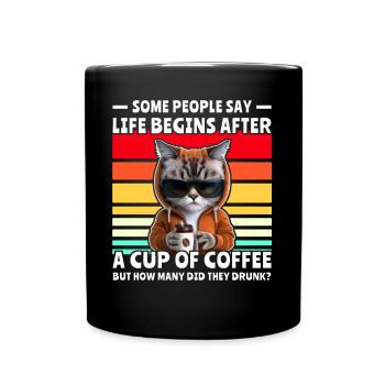 Retro Katze Kaffee - Tasse einfarbig - Schwarz - Vorne