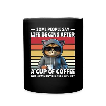 Retro Katze Kaffee - Tasse einfarbig - Schwarz - Vorne