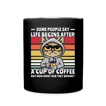 Retro Katze Kaffee - Tasse einfarbig - Schwarz - Vorne