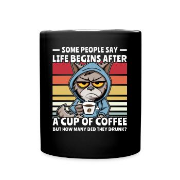 Retro Katze Kaffee - Tasse einfarbig - Schwarz - Vorne