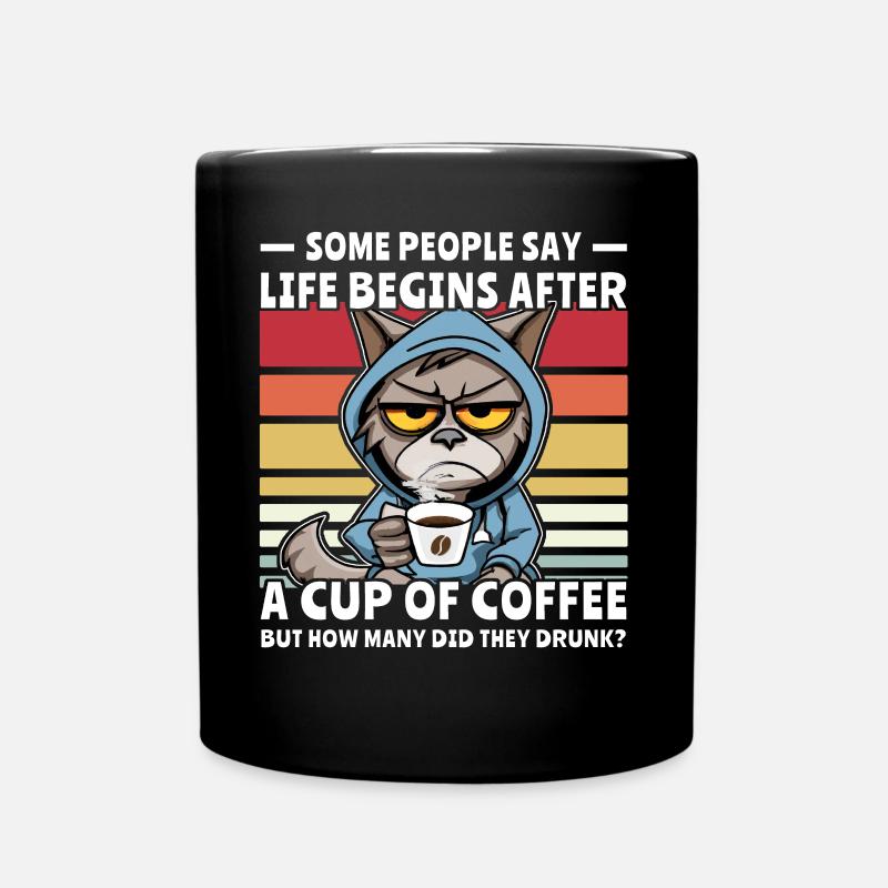 Retro Katze Kaffee - Tasse einfarbig - Schwarz