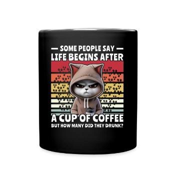 Retro Katze Kaffee - Tasse einfarbig - Schwarz - Vorne