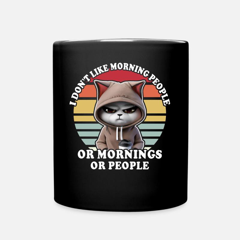 Katze Trinkt Kaffee Morgenmuffel - Tasse einfarbig - Schwarz