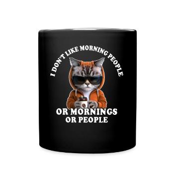 Morning grouch coffee drinker cat coffee - Full Colour Mug - black - Front