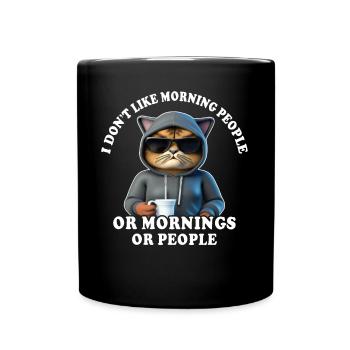 Morning grouch coffee drinker cat coffee - Full Colour Mug - black - Front