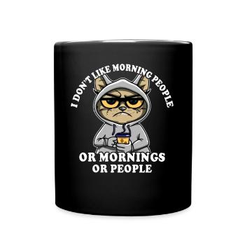 Morning grouch coffee drinker cat coffee - Full Colour Mug - black - Front