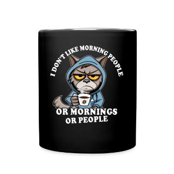Morning grouch coffee drinker cat coffee - Full Colour Mug - black - Front
