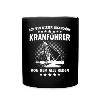 Kranführer Kran Kranfahrer - Tasse einfarbig - Schwarz - Vorne