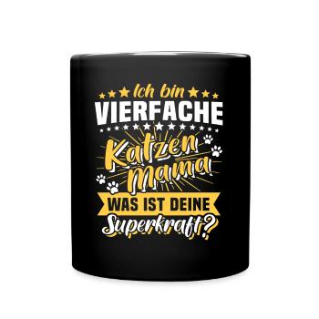 Vierfache Katzenmama Katze Mama - Tasse einfarbig - Schwarz - Vorne