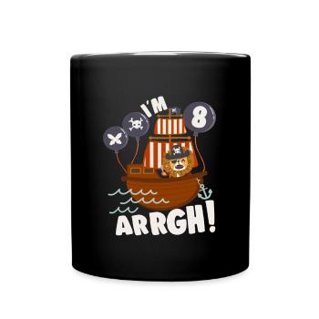Birthday Pirate 8 Years Old Bday Party Gift Idea - Full Colour Mug - black - Front