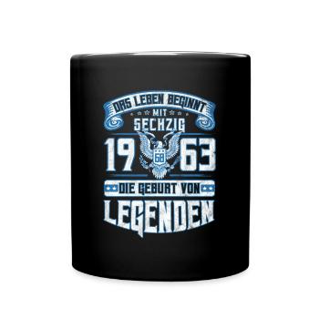 Jahrgang 1963 Geburtstag Geschenk 60 Jahre Retro - Tasse einfarbig - Schwarz - Vorne