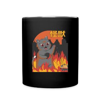 Catzilla Sunset Chat Géant Japonais - Mug uni - noir - Devant