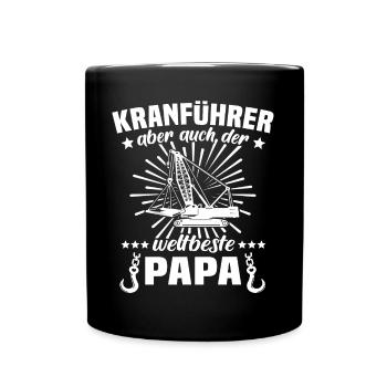 Kranfahrer Papa Kran - Tasse einfarbig - Schwarz - Vorne