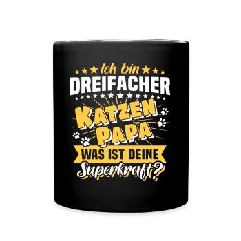Dreifacher Katzenpapa Katze Papa - Tasse einfarbig - Schwarz - Vorne