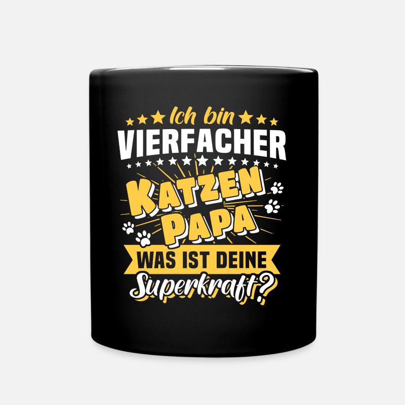 Vierfacher Katzenpapa Katze Papa - Tasse einfarbig - Schwarz