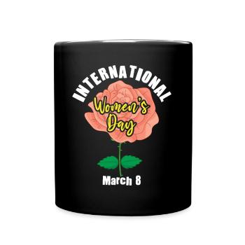 Rose Floral March 8 International Womens Day - Full Colour Mug - black - Front