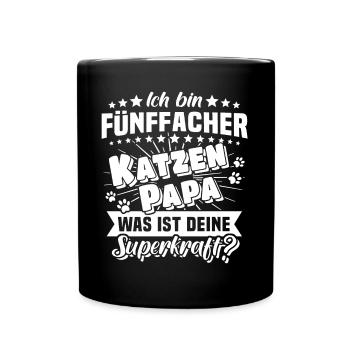 Katze Papa Katzenpapa fünffach - Tasse einfarbig - Schwarz - Vorne