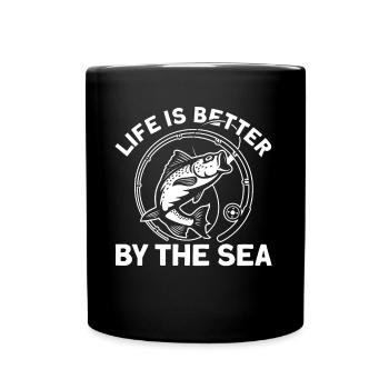 La vie est meilleure au bord de la mer Cadeau de pêche - Mug uni - noir - Devant