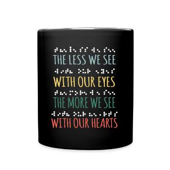 Less We See Eyes More Heart Braille Alphabet Retro - Full Colour Mug - black - Front