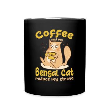 Coffee and Bengal Cat Reduce Stress Gift - Full Colour Mug - black - Front