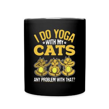 Yoga Und Katzen Meditieren Namaste Geschenk - Tasse einfarbig - Schwarz - Vorne