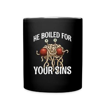 Er Kochte Für Eure Sünden Für Religionsfreunde - Tasse einfarbig - Schwarz - Vorne