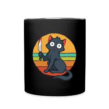 Chat fou avec couteau - Mug uni - noir - Devant