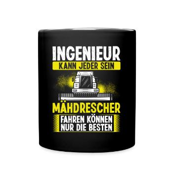 Lustiger Mähdrescher fahren Spruch Landwirt - Tasse einfarbig - Schwarz - Vorne