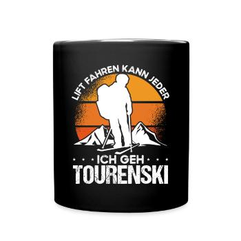 Lustiger Tourengeher Skitour Skitouren Tourenski - Tasse einfarbig - Schwarz - Vorne