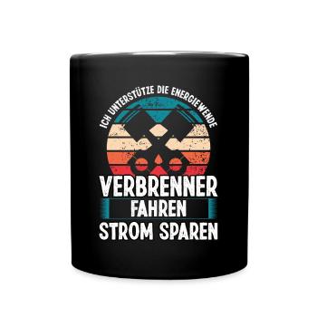 Strom sparen Verbrenner fahren Anti Elektroauto - Tasse einfarbig - Schwarz - Vorne